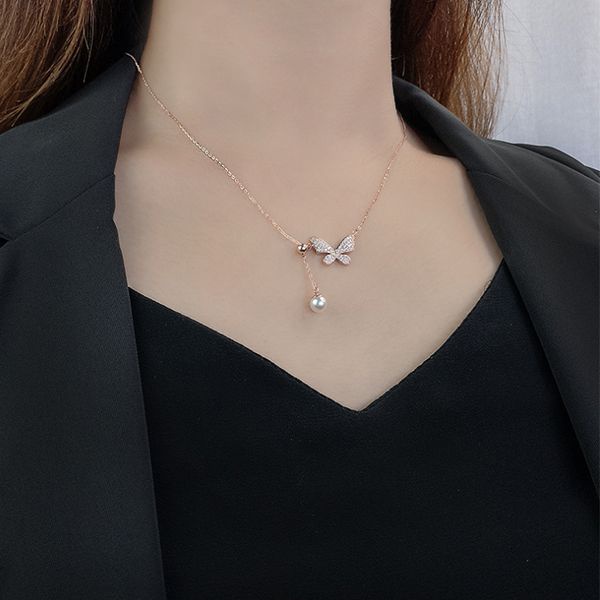 Vòng Cổ Tua Rua Bướm Ngọc Trai Bằng Bạc Sterling Cao Cấp Thời Trang Mới Cho Nữ