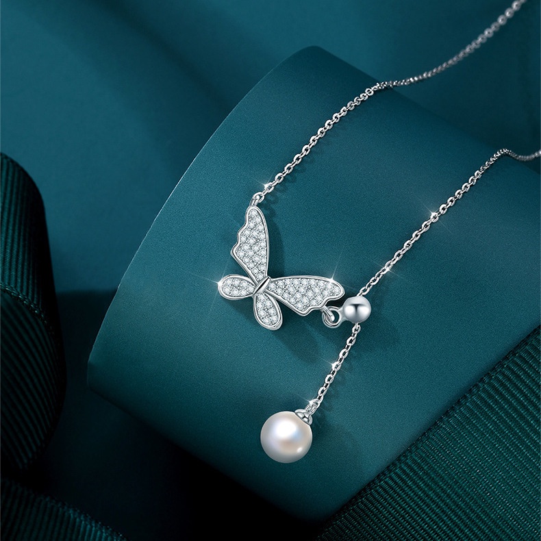 Vòng Cổ Tua Rua Bướm Ngọc Trai Bằng Bạc Sterling Cao Cấp Thời Trang Mới Cho Nữ