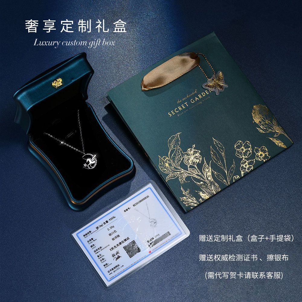 Vòng cổ Mạ Bạc Nhẹ Hình Ngựa Một Sừng Sang Trọng Cho Nữ