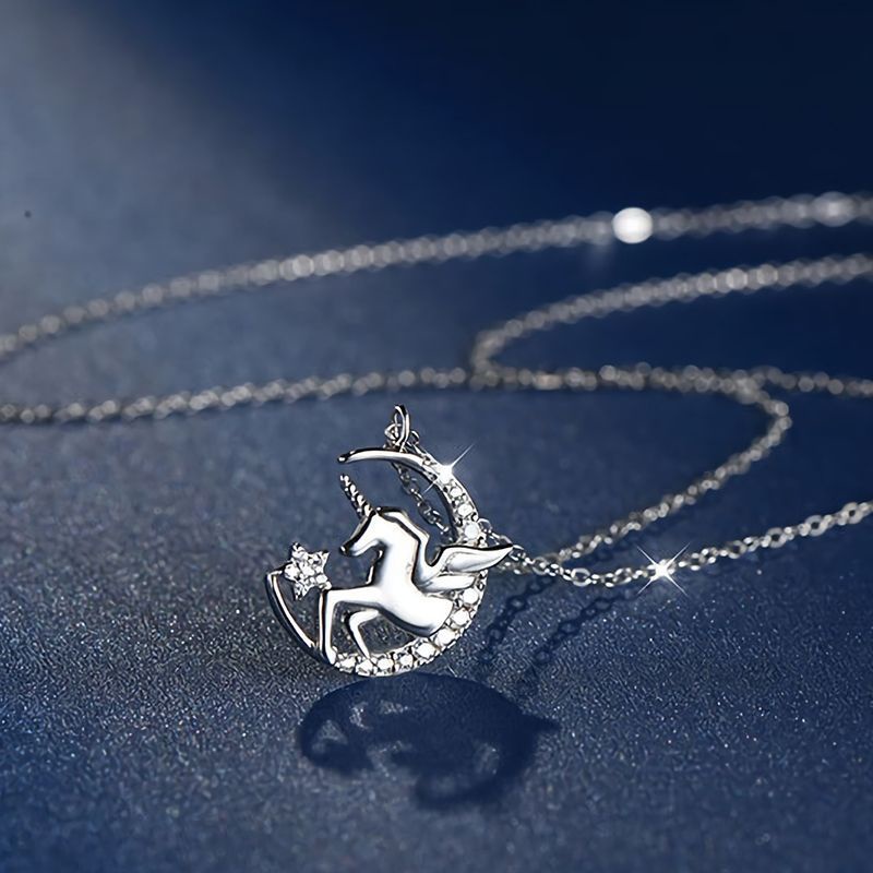 Vòng cổ Mạ Bạc Nhẹ Hình Ngựa Một Sừng Sang Trọng Cho Nữ