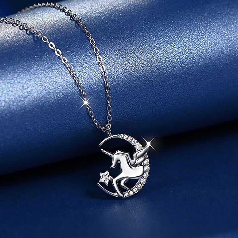 Vòng cổ Mạ Bạc Nhẹ Hình Ngựa Một Sừng Sang Trọng Cho Nữ