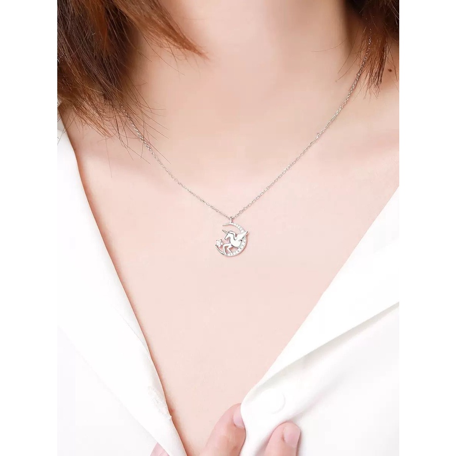 Vòng cổ Mạ Bạc Nhẹ Hình Ngựa Một Sừng Sang Trọng Cho Nữ