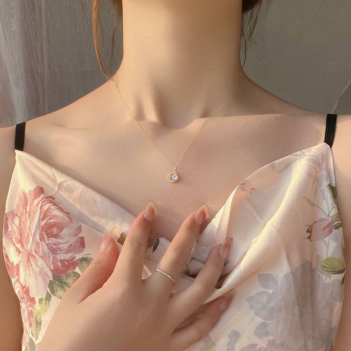 Vòng cổ Mạ Bạc 925 Đính Đá Tròn Nhỏ Đơn Giản Sang Trọng Cho Nữ