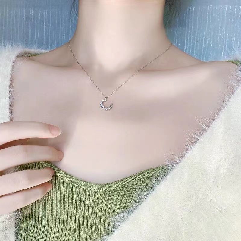Vòng cổ Bạc Mặt Trăng Khuyết Thời Trang Mùa Hè 2022 Sang Trọng Cho Nữ