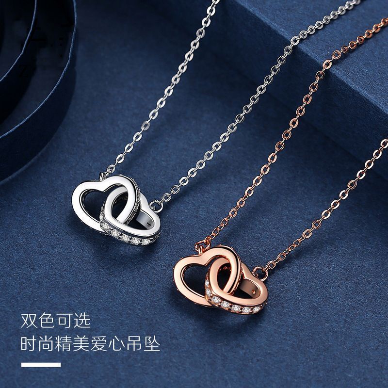 Vòng cổ Bạc 925 Hai Lớp Mặt Hình Trái Tim Sang Trọng Cho Nữ