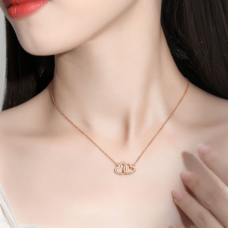 Vòng cổ Bạc 925 Hai Lớp Mặt Hình Trái Tim Sang Trọng Cho Nữ