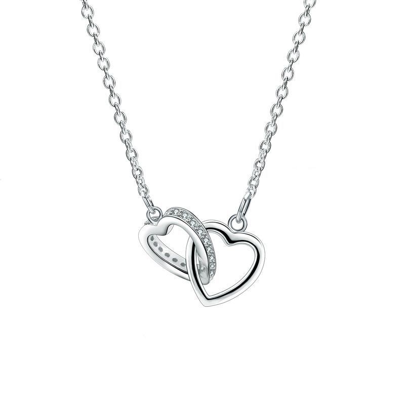 Vòng cổ Bạc 925 Hai Lớp Mặt Hình Trái Tim Sang Trọng Cho Nữ