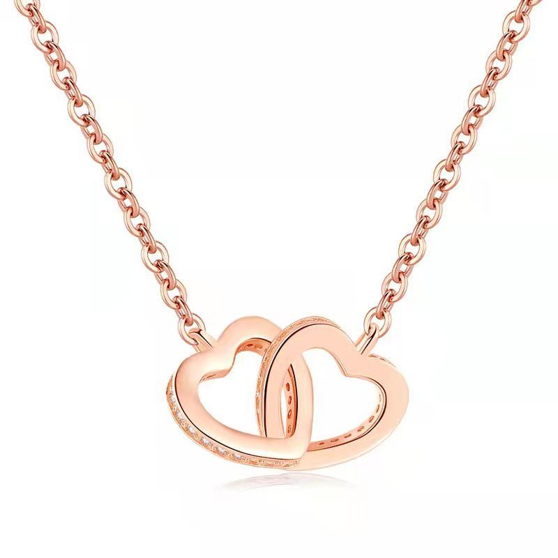 Vòng cổ Bạc 925 Hai Lớp Mặt Hình Trái Tim Sang Trọng Cho Nữ