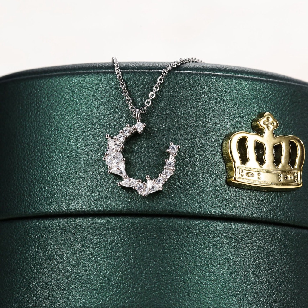 Vòng cổ Mạ Bạc 925 Mặt Trăng Khuyết Đính Đá Sang Trọng Cho Nữ