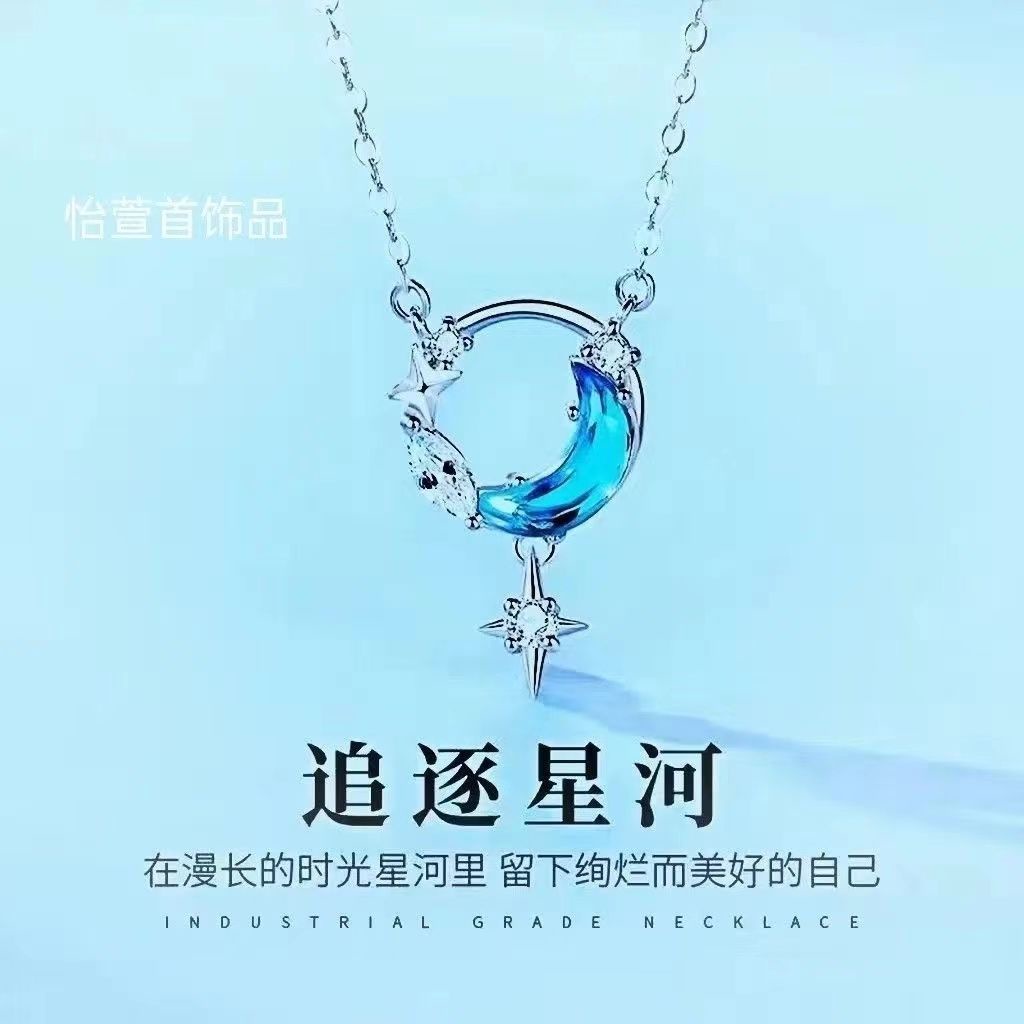 Vòng cổ Mạ Bạc 925 S925 Mặt Hình Ngôi Sao Đính Đá Sang Trọng