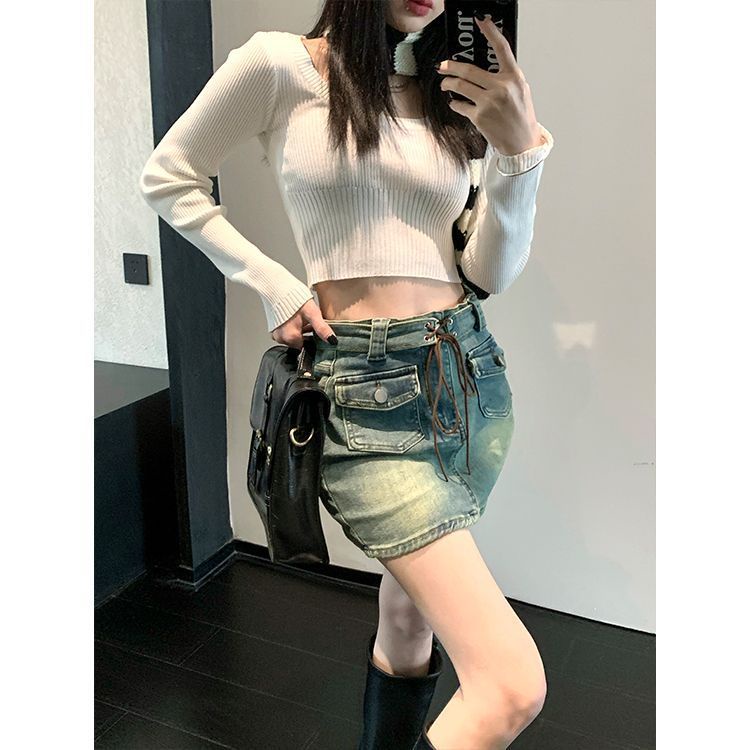 Jiashucheng Chân Váy Denim Ngắn Dáng Chữ a Lưng Cao Phong Cách Retro Thời Trang Xuân Hè Dành Cho Nữ