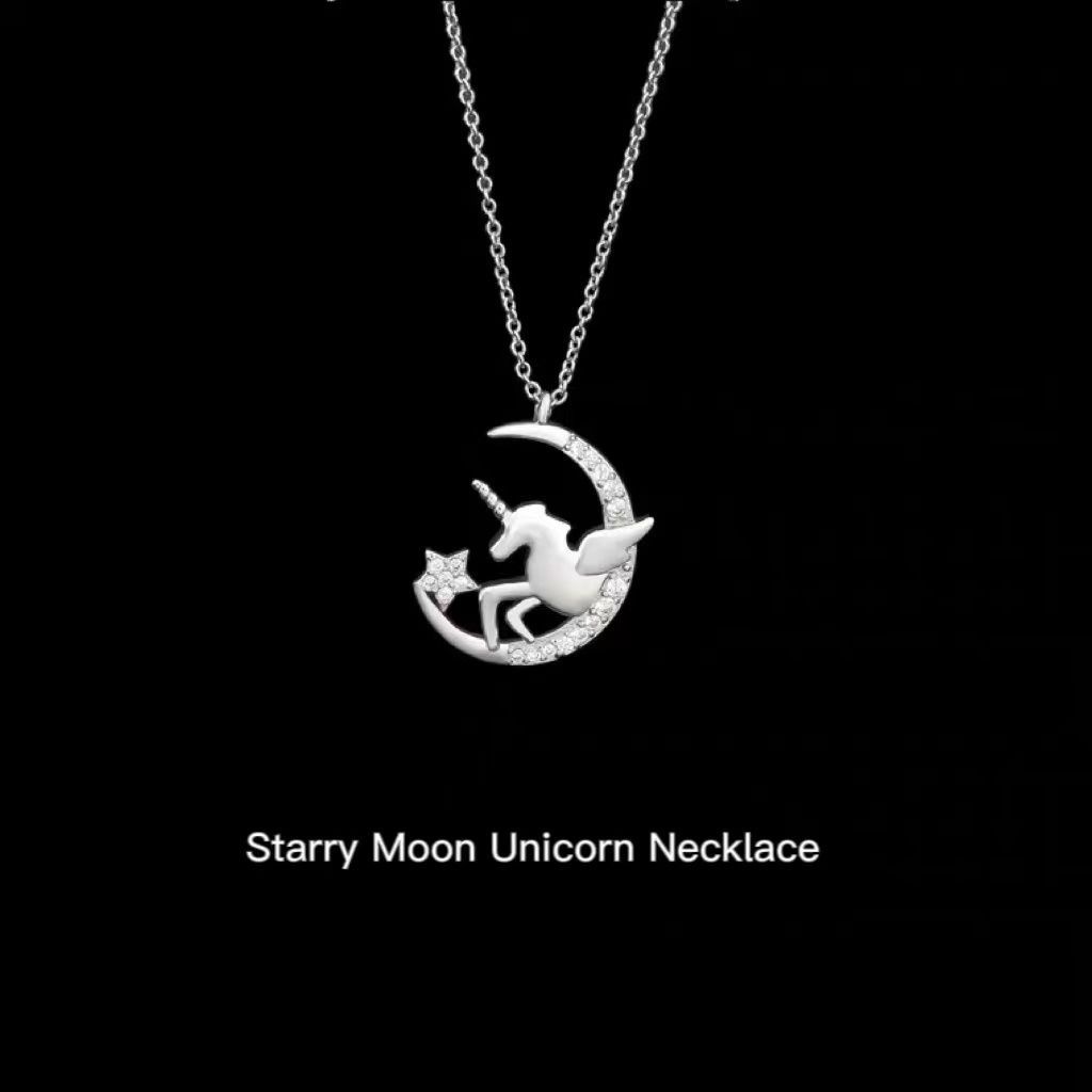 Vòng cổ Mạ Bạc 925 Mặt Hình Ngựa Một Sừng Đính Đá Sang Trọng