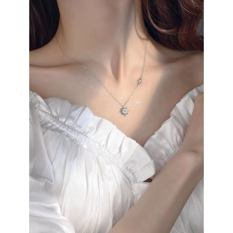 Vòng cổ Mạ Bạc 925 Mặt Hoa Hướng Dương Sang Trọng Cho Nữ