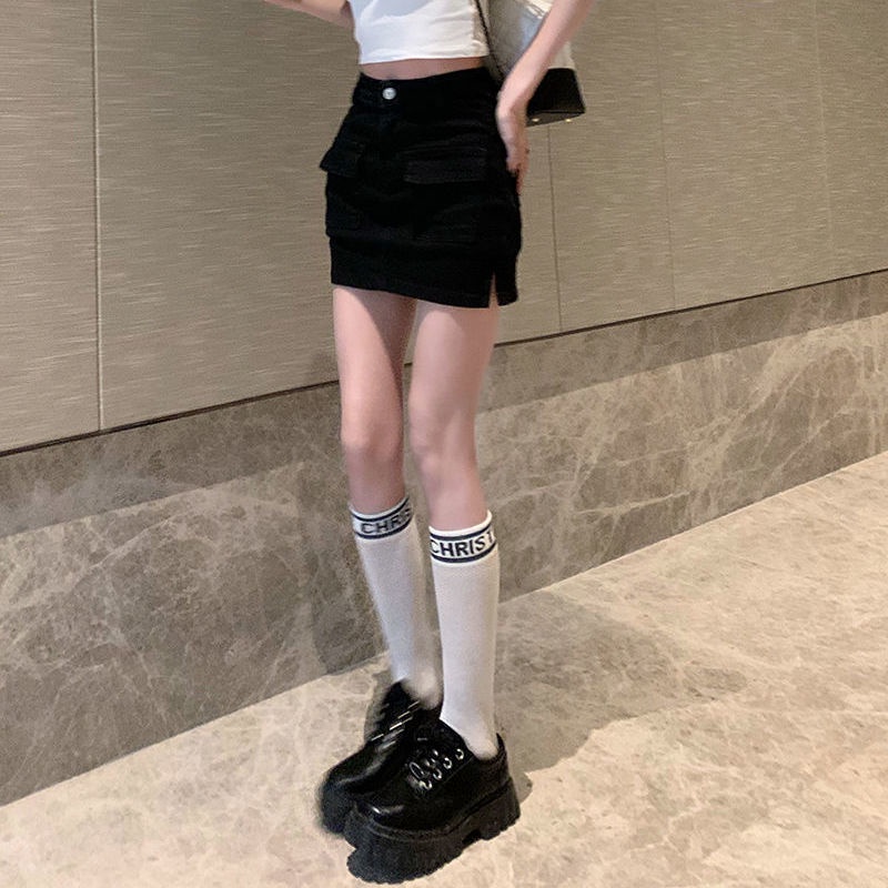 Jiashucheng Chân Váy Denim Lưng Cao Ôm Dáng Chống Chói Phong Cách Retro Thời Trang Mùa Hè Cho Nữ