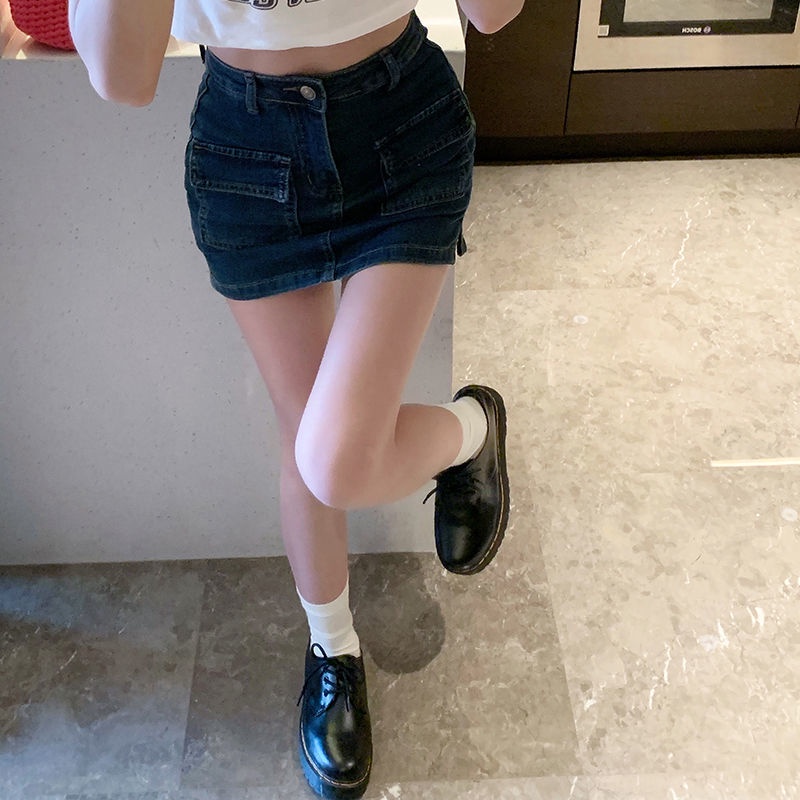 Jiashucheng Chân Váy Denim Lưng Cao Ôm Dáng Chống Chói Phong Cách Retro Thời Trang Mùa Hè Cho Nữ