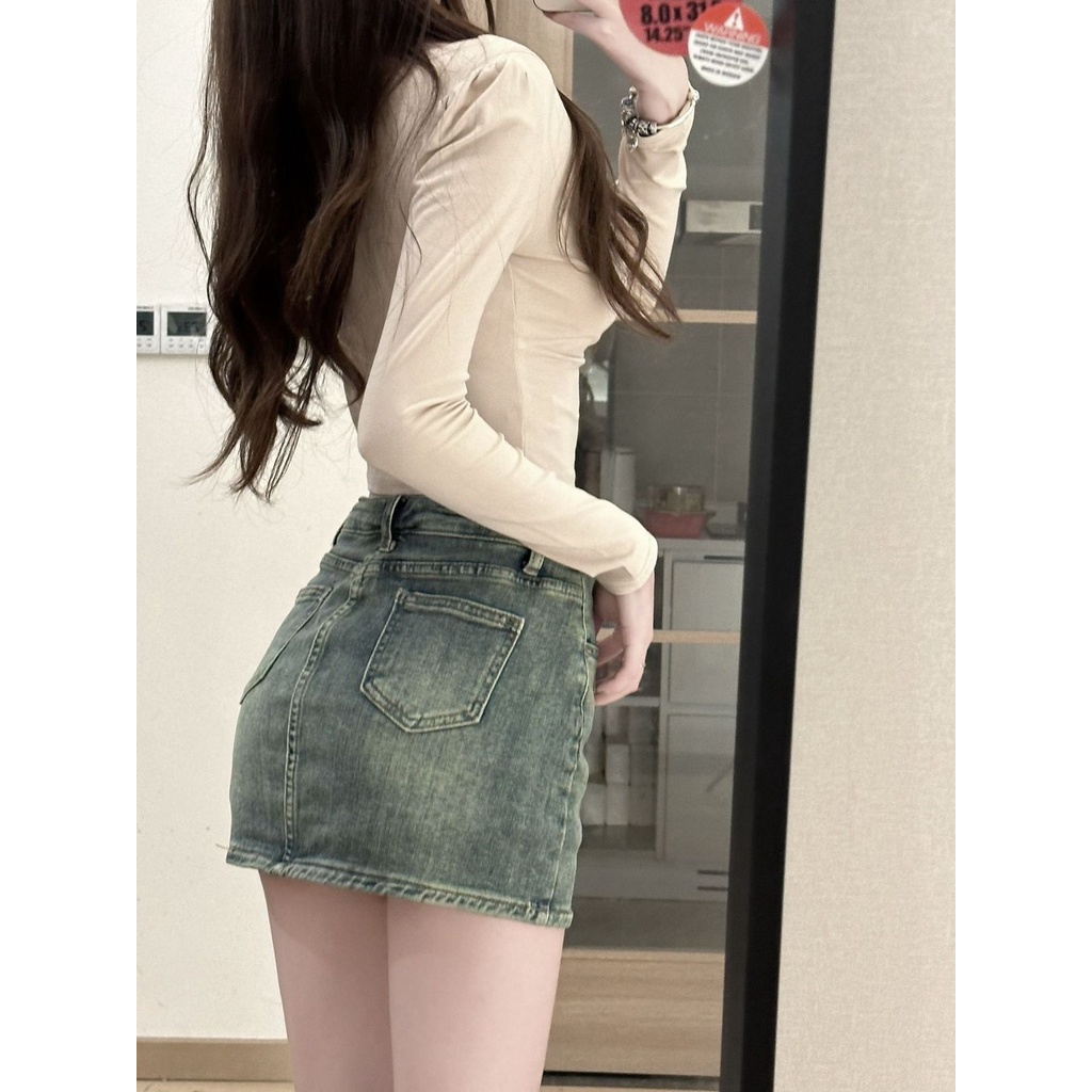 Jiashucheng Chân Váy Denim Chữ a Lưng Cao Phong Cách Retro Thời Trang Mùa Hè Cho Nữ