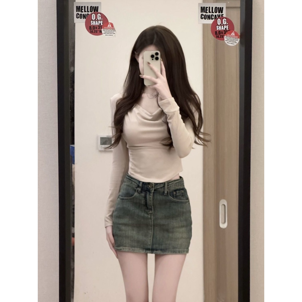 Jiashucheng Chân Váy Denim Chữ a Lưng Cao Phong Cách Retro Thời Trang Mùa Hè Cho Nữ