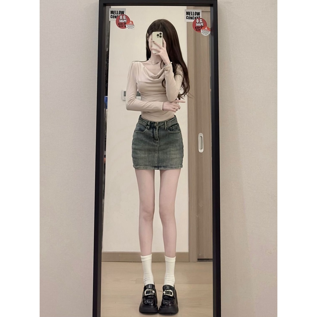 Jiashucheng Chân Váy Denim Chữ a Lưng Cao Phong Cách Retro Thời Trang Mùa Hè Cho Nữ