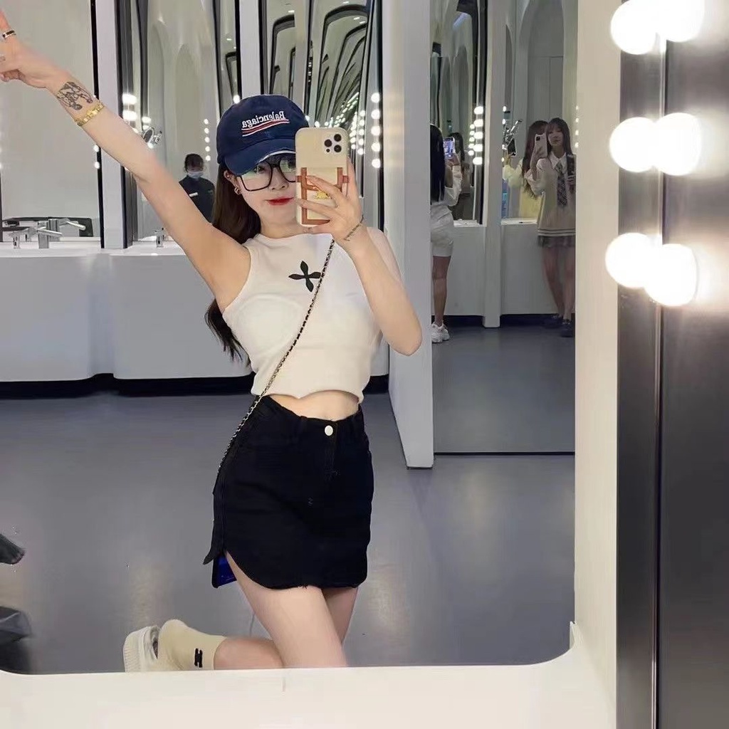 Jiashucheng 2023 Váy Denim Ngắn Lưng Cao Dáng Ôm Màu Trắng Thời Trang Xuân Hè Hàng Mới Dành Cho Bạn Nữ