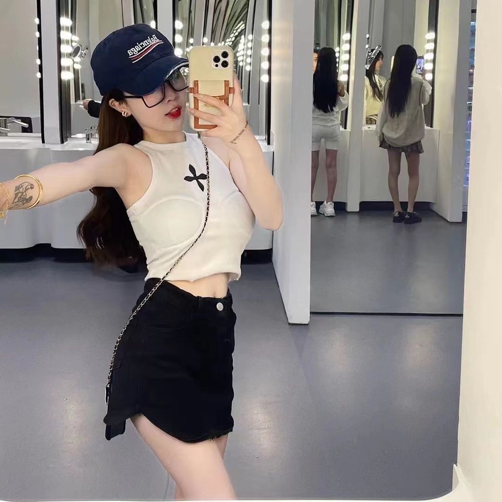 Jiashucheng 2023 Váy Denim Ngắn Lưng Cao Dáng Ôm Màu Trắng Thời Trang Xuân Hè Hàng Mới Dành Cho Bạn Nữ