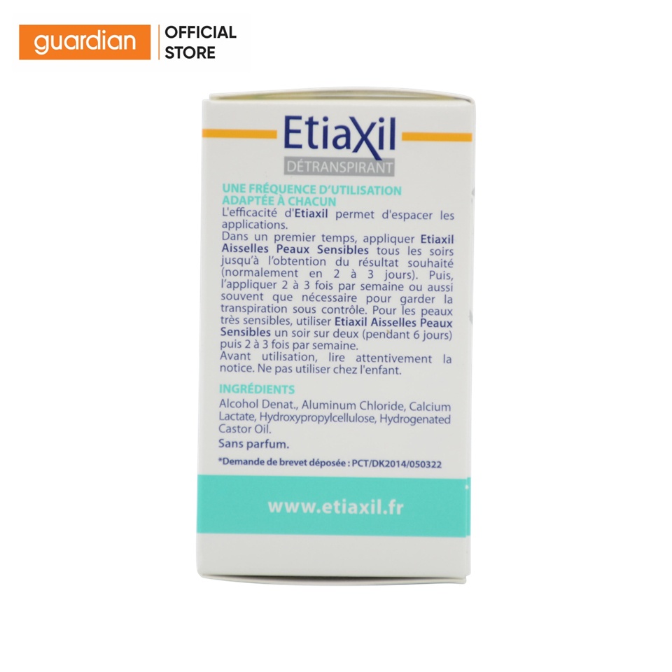 Lăn Khử Mùi Đặc Giảm EtiaXil Détranspirant Traitement Roll-On Peaux Sensibles Dành Cho Da Nhạy Cảm (Màu Xanh) 15ml