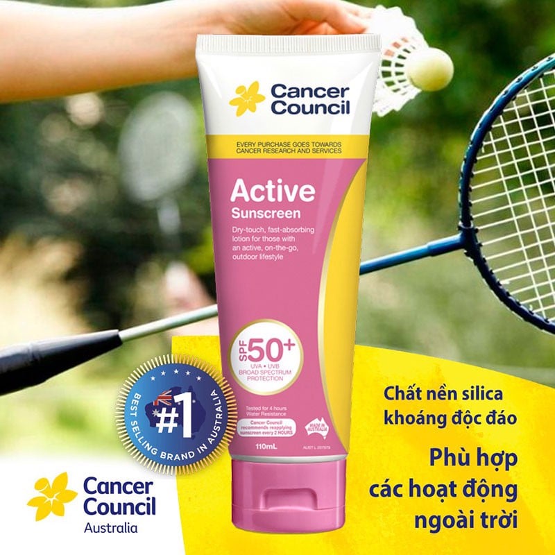 Kem Chống Nắng Cho Người Hoạt Động Ngoài Trời Cancer Council  Active Pink Sunscreen SPF50+ 110ml