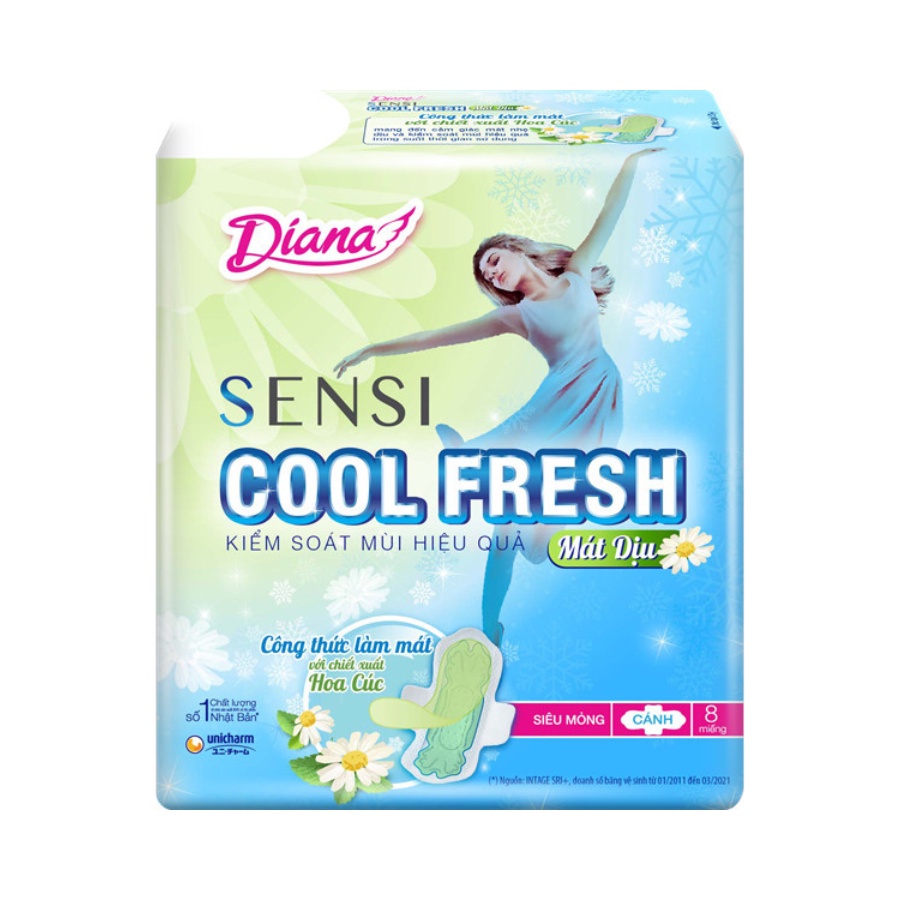 Băng Vệ Sinh Diana Sensi Cool Fresh Mát Dịu Siêu Mỏng Cánh 8 Miếng