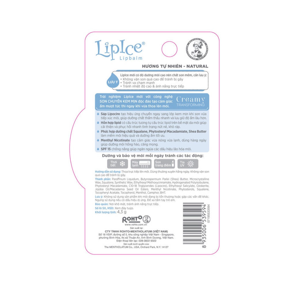 Son Dưỡng Lipice Lipbalm Natural Hương Tự Nhiên 4,3Gr