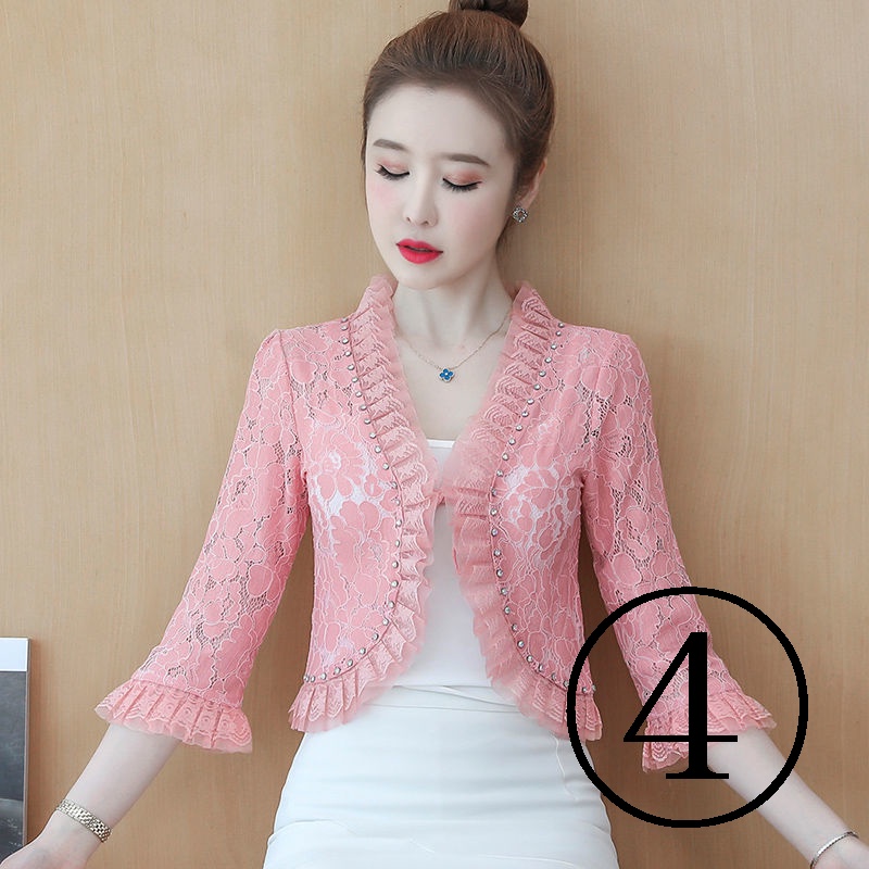 Áo Khoác Cardigan Tay Lửng Dáng Ôm Phối Ren Lỗ Thời Trang Mới Cho Nữ