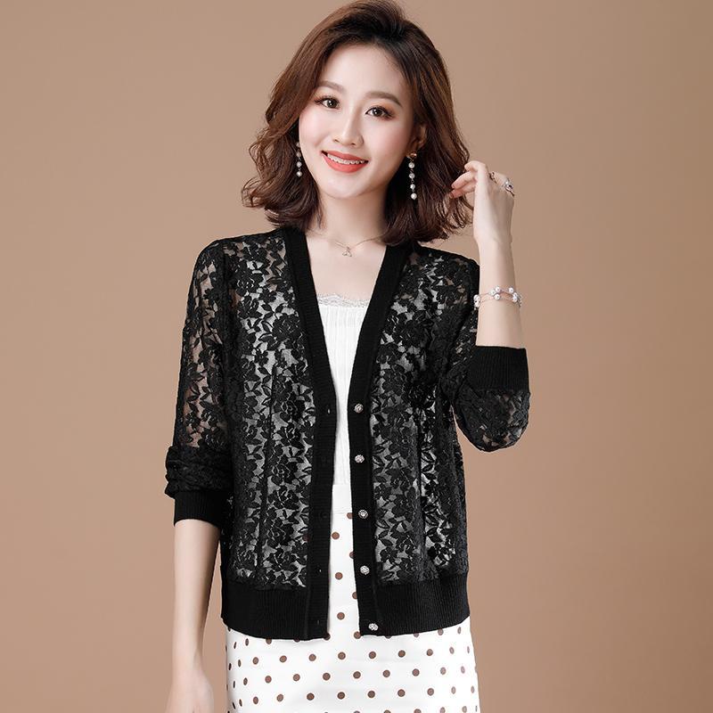 Áo Khoác Cardigan Ren Hoa Mỏng Dáng Ngắn Thời Trang Mùa Hè Dành Cho Nữ 2023