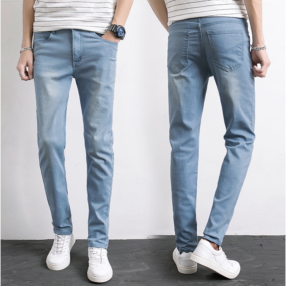 Quần Jean dài Nam Ống Bó chất vải jean cotton mềm mịn, form chuẩn đẹp - xanh nhạt 1045N