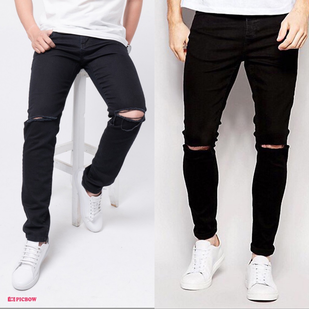 QUẦN JEANS NAM ĐEN RÁCH CO GIÃN KHÔNG XÙ LÔNG CAO CẤP HÀNG XUẤT KHẨU - DONG PHUONG FASHION