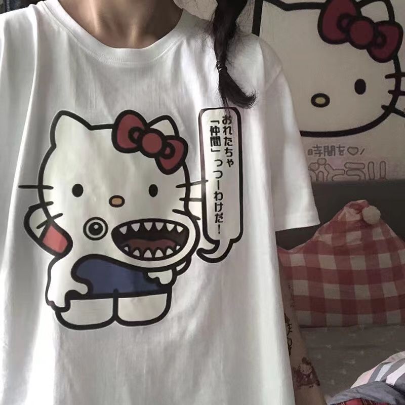 Áo Thun Nữ Ngắn Tay In Hình Hello Kitty Thời Trang Hàn Quốc