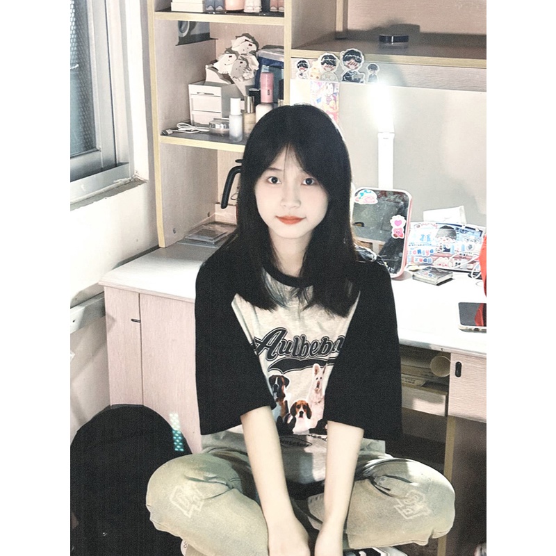 Áo Thun Tay Ngắn Dáng Rộng Màu Sắc Retro Dành Cho Nữ