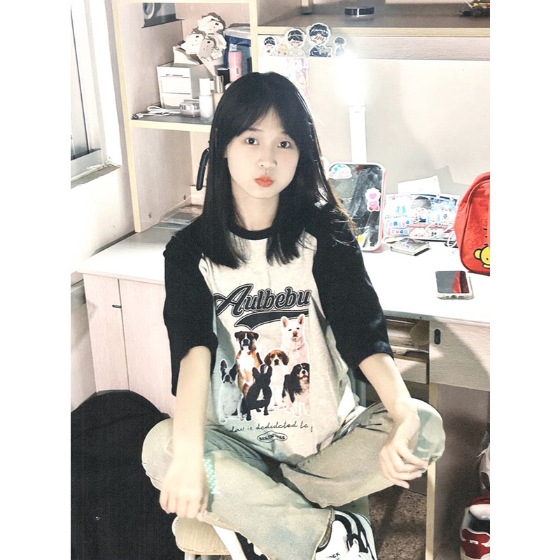 Áo Thun Tay Ngắn Dáng Rộng Màu Sắc Retro Dành Cho Nữ