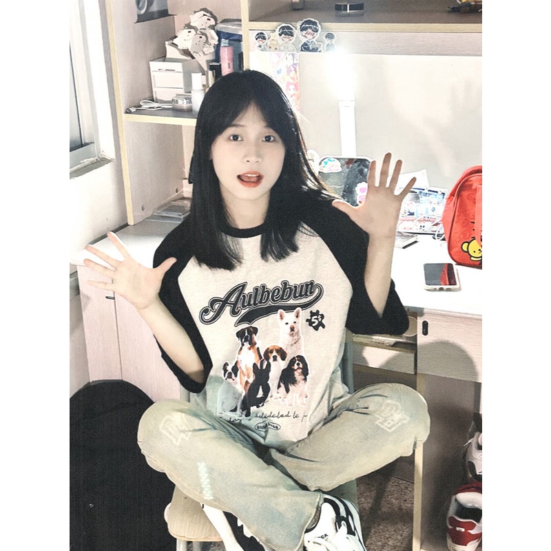 Áo Thun Tay Ngắn Dáng Rộng Màu Sắc Retro Dành Cho Nữ