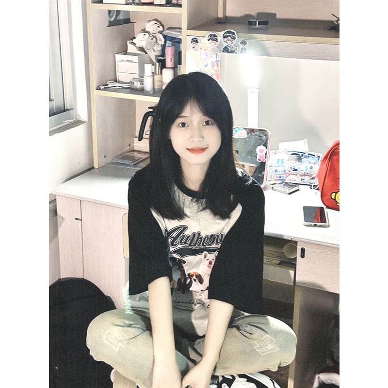 Áo Thun Tay Ngắn Dáng Rộng Màu Sắc Retro Dành Cho Nữ