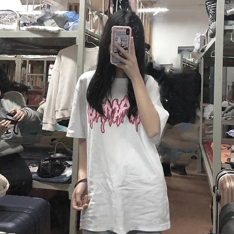 Áo Thun Tay Ngắn Dáng Rộng In Chữ Phong Cách Đường Phố Mỹ Thời Trang Cá Tính Cho Nữ