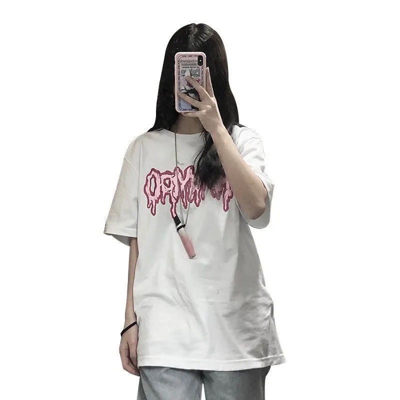 Áo Thun Tay Ngắn Dáng Rộng In Chữ Phong Cách Đường Phố Mỹ Thời Trang Cá Tính Cho Nữ