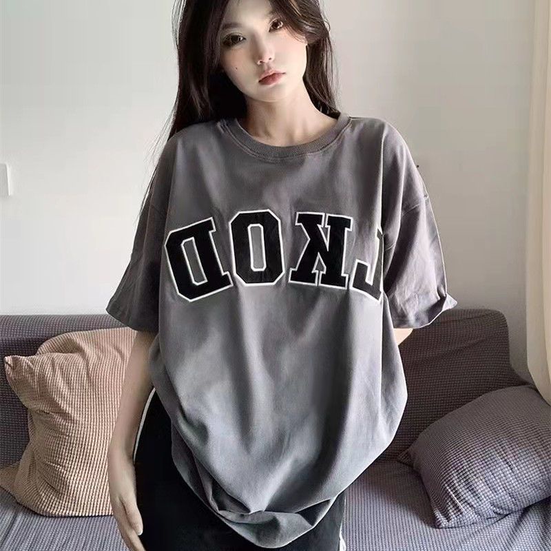 Áo Thun Tay Ngắn Dáng Rộng In Chữ logo Đơn Giản Thời Trang Mùa Hè