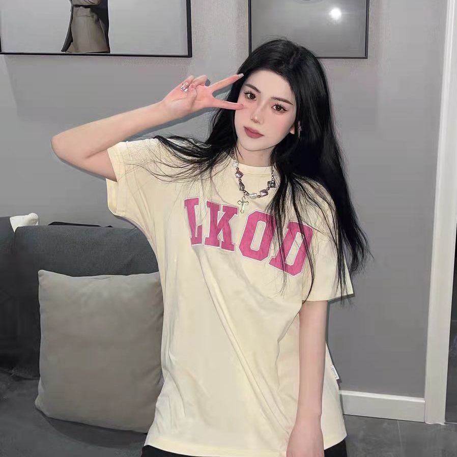 Áo Thun Tay Ngắn Dáng Rộng In Chữ logo Đơn Giản Thời Trang Mùa Hè