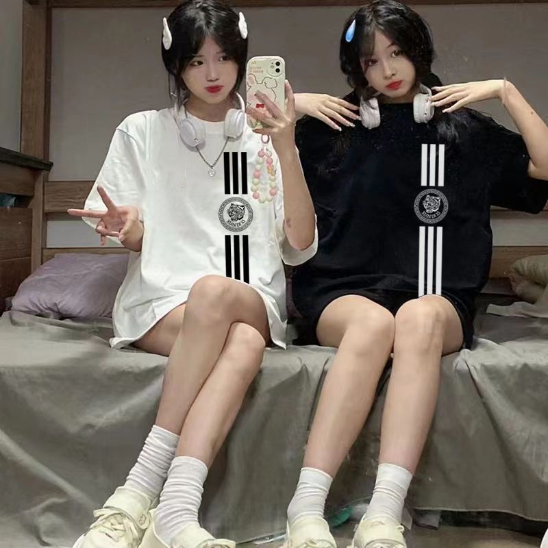 Áo Thun Tay Ngắn Cổ Tròn Dáng Rộng In Họa Tiết Đơn Giản Phong Cách Đường Phố Thời Trang Mùa Hè