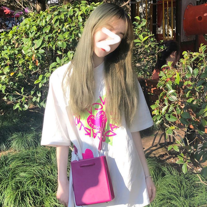 Áo Thun Tay Ngắn Cổ Tròn Dáng Rộng In Hình Trái Tim Đơn Giản Thời Trang Mùa Hè Cho Nữ