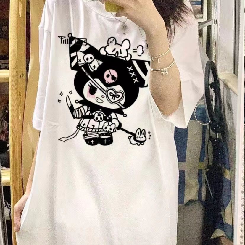 Áo Thun Ngắn Tay Dáng Rộng In Họa Tiết Hoạt Hình Graffiti Nhật Bản Thời Trang Mùa Hè Cho Nữ