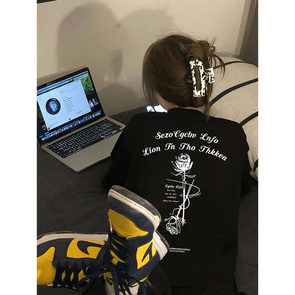 Áo Thun Tay Ngắn Cổ Tròn Dáng Rộng In Chữ No Pilling Màu Xanh Dương Phong Cách Đường Phố Retro Mỹ