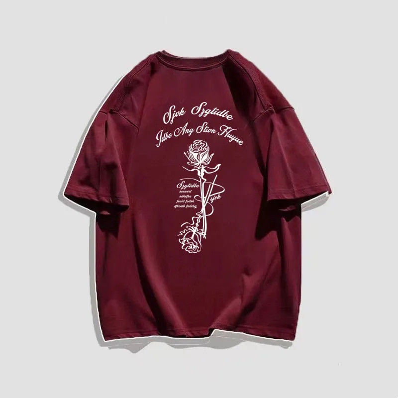 Áo Thun Tay Ngắn Cổ Tròn Dáng Rộng In Chữ No Pilling Màu Xanh Dương Phong Cách Đường Phố Retro Mỹ