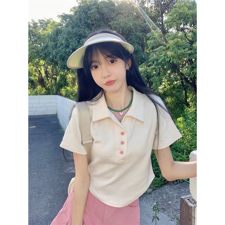 Áo Thun polo Ngắn Tay Dáng Ôm Thiết Kế Lệch Tà Thời Trang Mùa Hè Cho Nữ