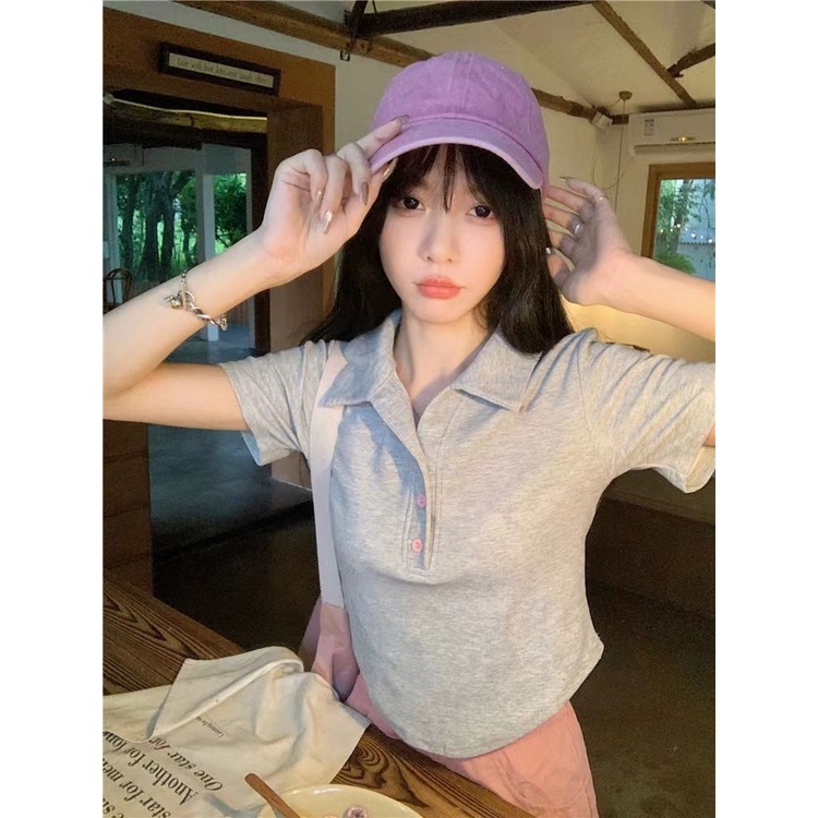 Áo Thun polo Ngắn Tay Dáng Ôm Thiết Kế Lệch Tà Thời Trang Mùa Hè Cho Nữ