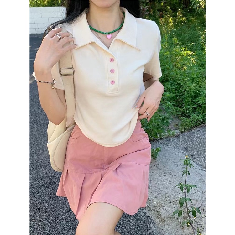 Áo Thun polo Ngắn Tay Dáng Ôm Thiết Kế Lệch Tà Thời Trang Mùa Hè Cho Nữ