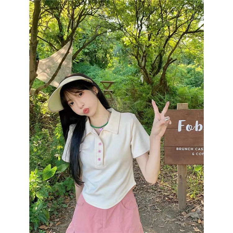 Áo Thun polo Ngắn Tay Dáng Ôm Thiết Kế Lệch Tà Thời Trang Mùa Hè Cho Nữ